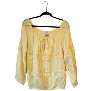 Sundance Pale Yellow Crochet-Trim Peasant Blouse